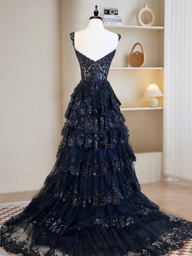 A-Line Tulle Sequin Long Prom Dress, Sequin Long Formal Dress       fg6987