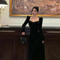 Robe noire vintage à manches longues pour femme, élégante, en velours, tenue de bal, fg7012