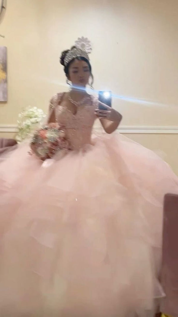 Sparkly Tulles Quinceanera Dress Long Sleeves Ball Gowns for Photoshoot for Princess Sweet 15