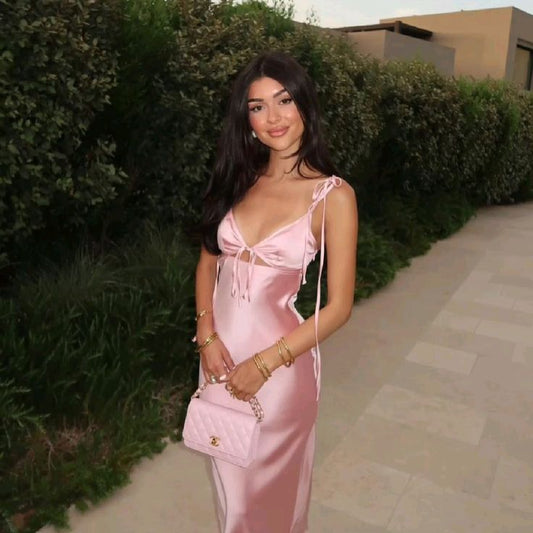 Robe longue élégante en satin pour femme, robe de soirée sexy fg7088