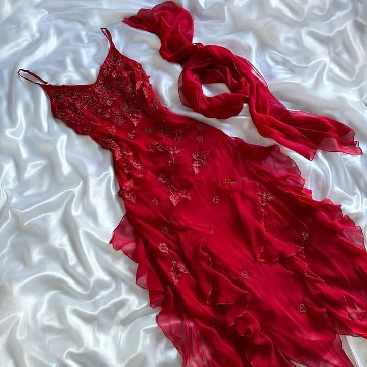 red prom dress with ruffles Spaghetti Straps Chiffon Ruffles Beading Red Prom Dress Red Evening Dr –  formalgowns