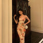 Robe de bal sexy à bretelles spaghetti et motif floral, longueur cheville, robe d'anniversaire fg7029