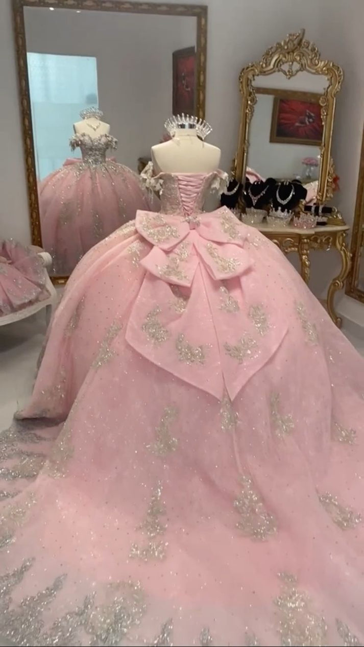 A Line Pink Quinceanera Dress Ball Gown Off Shoulder Sweet 16 Dress main image 1