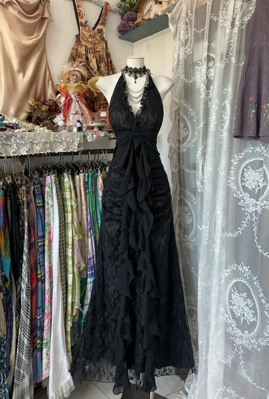 Halter Neck Sheath Black Prom Dress