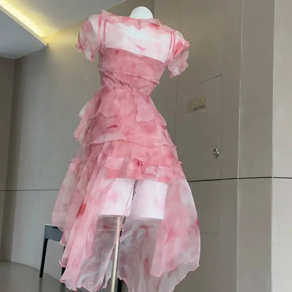 A-Line Pink Tulle Short Dress Pink Tulle Homecoming Dress main image 1