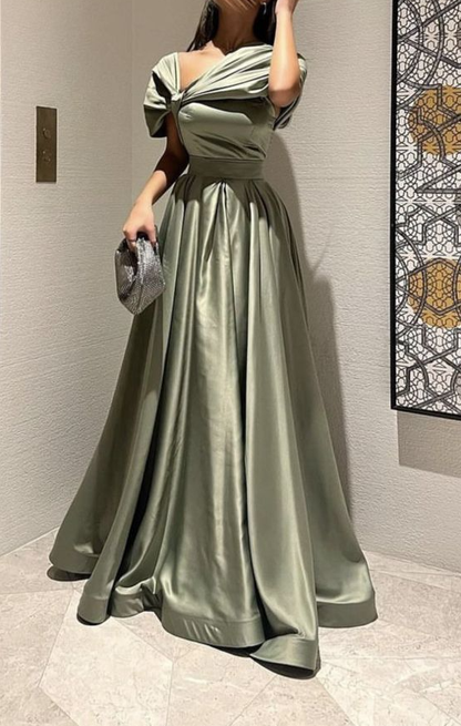 satin sage green prom dress Mermaid One Shoulder Satin Sage Green Prom Dress with Split PSK602 Custom Size / Sage Green