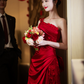 Burgundy Mermaid Long Formal Dress Satin Lace Evening Dresses     fg7670