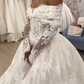 Off Shoulder Lace A-Line Wedding Dress, Long Sleeves Lace Bridal Gown   fg7623