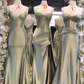 Sage Green Satin Long Prom Dress Evening Party Dresses   fg7695
