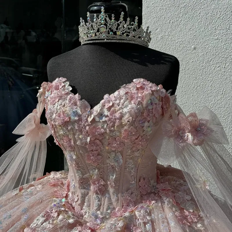 Light Pink Quinceanera Dress Off-Shoulder Lace Appliques Ball Gown fg6 – formalgowns Light Pink Quinceanera Dress Off-Shoulder Lace Appliques Ball Gown fg6 – formalgowns