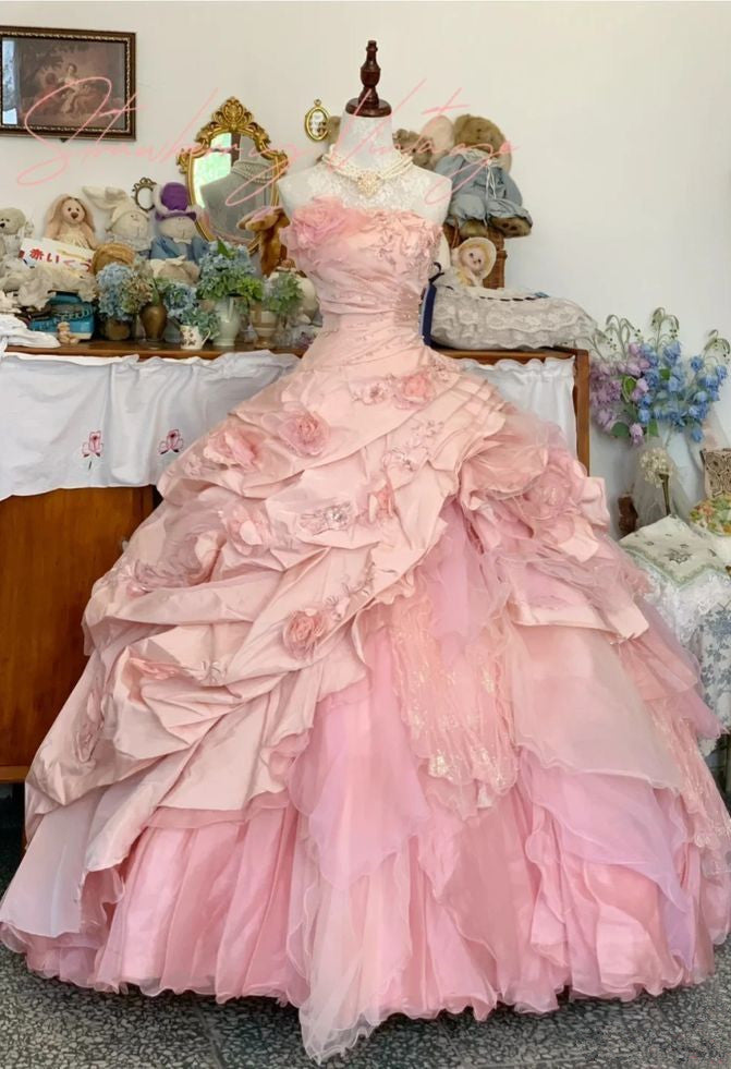 open lace back dress Beautiful Ball Gown Pink Sweetheart Tulle Party Gown, Sweet 16 Dresses –  classygown