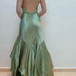 Robe de soirée longue verte vintage ornée de perles fg6745