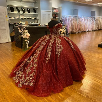 Dark Red Sequins Quinceanera Dresses 2024, Lace Up Ball Gown Prom Gown formalgowns Dark Red Sequins Quinceanera Dresses 2024, Lace Up Ball Gown Prom Gown formalgowns