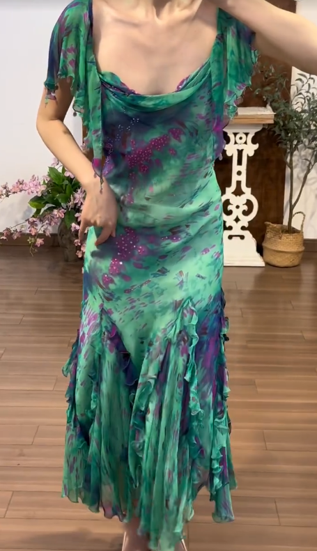 Green Chiffon Vintage Prom Party Dress Evening Dress Birthday Outfit fg8716