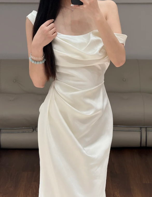 Simple Elegant White Wedding Dress Satin Evening Dress  fg8674