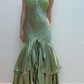 Robe de soirée longue verte vintage ornée de perles fg6745