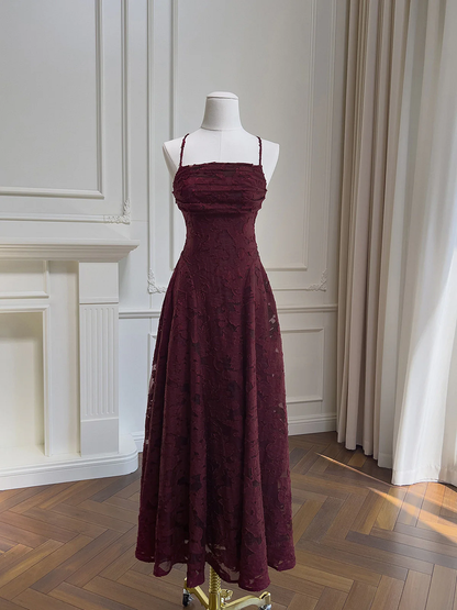 Wine Red Lace Cross Back Party Dress Prom Dress, Wine Red A-line Evening Dress  fg8740