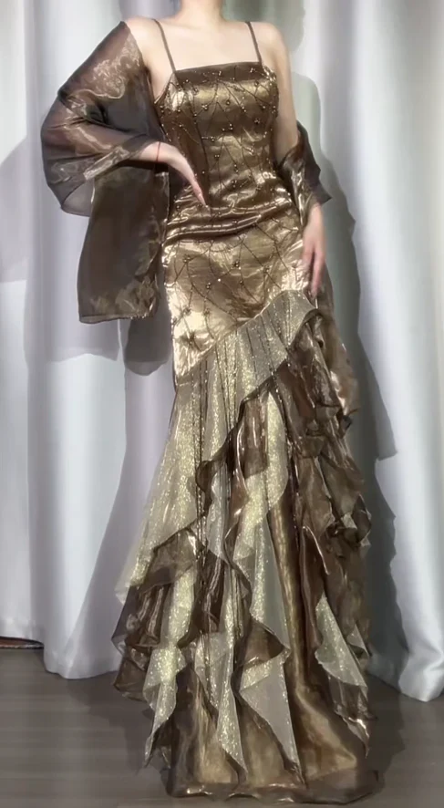 Robe de soirée longue sirène colorée à paillettes, tenue de remise de diplôme fg8362