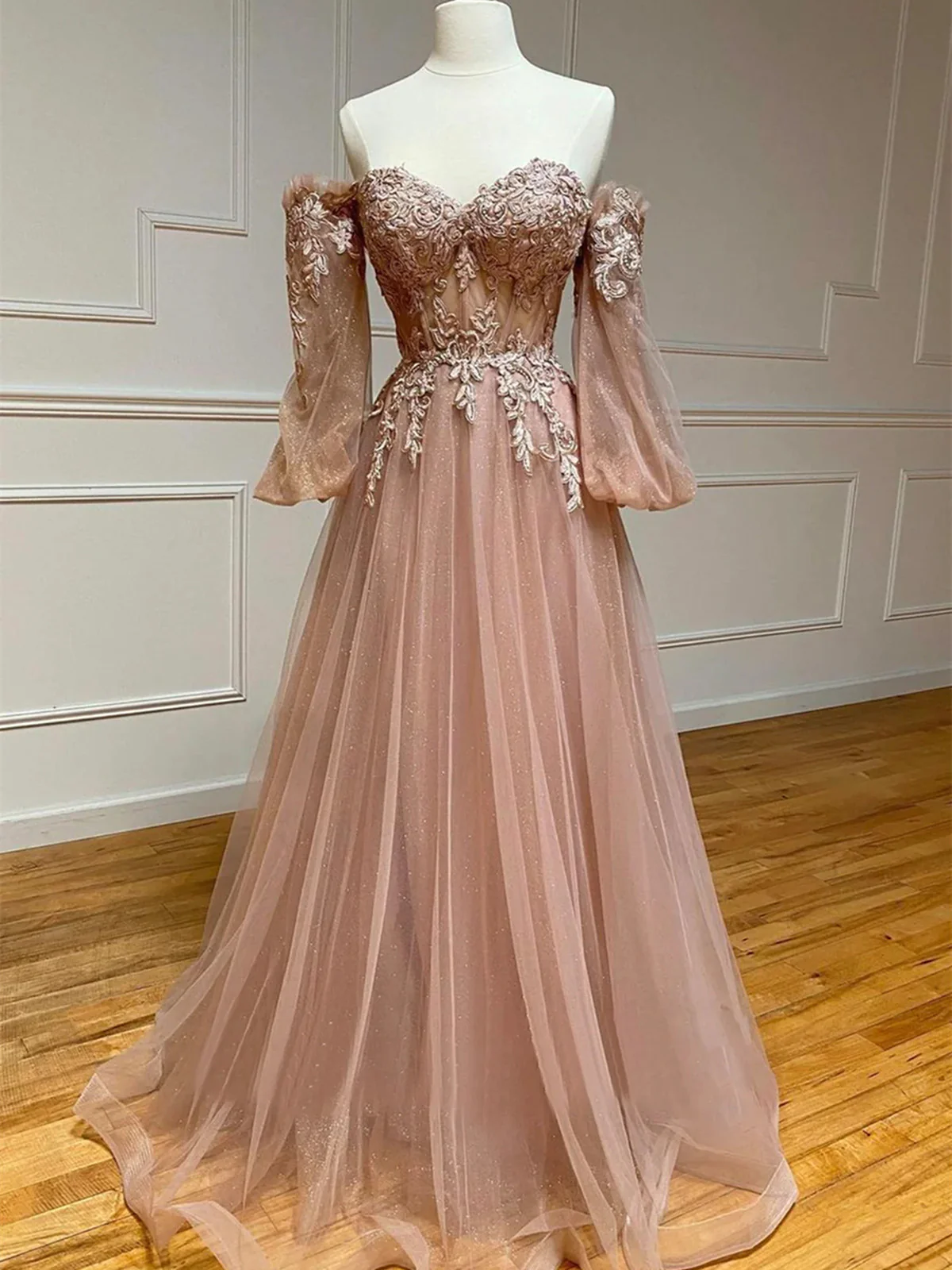 A-line Pink Sweetheart Prom Dress Party Dress, Off Shoulder Long Party Dress  fg8744