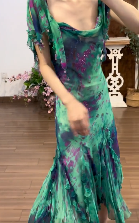 Green Chiffon Vintage Prom Party Dress Evening Dress Birthday Outfit fg8716