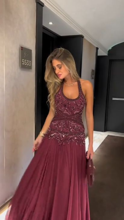 Halter Neck Beaded Long Prom Dress 21st Birthday Outfit fg8228