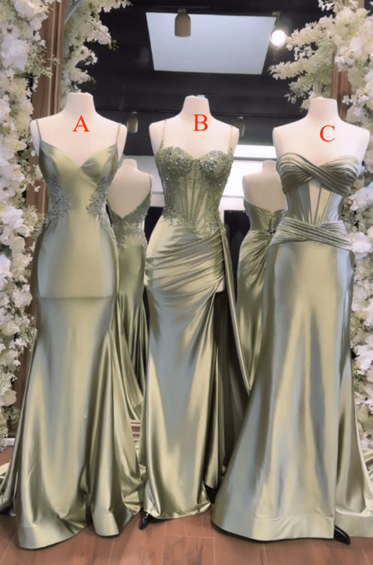 Sage Green Satin Long Prom Dress Evening Party Dresses fg7695 – formalgowns