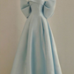 Robe de bal longue en satin bleu ciel avec gros nœud dans le dos fg7997