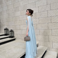 Light Sky Blue Long Prom Dress Evening Party Dresses With Scarf   fg7696