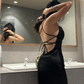 Black Simple Prom Party Dress Long Sexy Evening Dress   fg8101