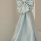 Robe de bal longue en satin bleu ciel avec gros nœud dans le dos fg7997