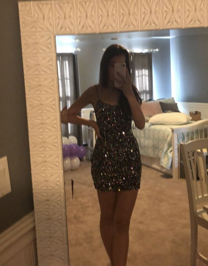 Sexy Pailletten Glänzendes Homecoming-Kleid Kurzes Partykleid fg7724