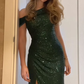 Green Sequin Sheath Sparkly Long Prom Dresses    fg6914