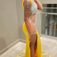 black girl yellow lace evening dresses,silver lace prom dresses, sexy evening dresses     fg996