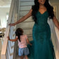 Robe de bal sirène vert foncé en tulle et dentelle, tenue d'hiver formelle fg4863