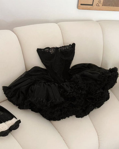Cute Ball Gown Strapless Black Ruffles Lace Homecoming Dress Short Bir formalgowns Cute Ball Gown Strapless Black Ruffles Lace Homecoming Dress Short Bir formalgowns