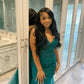 Robe de bal sirène vert foncé en tulle et dentelle, tenue d'hiver formelle fg4863