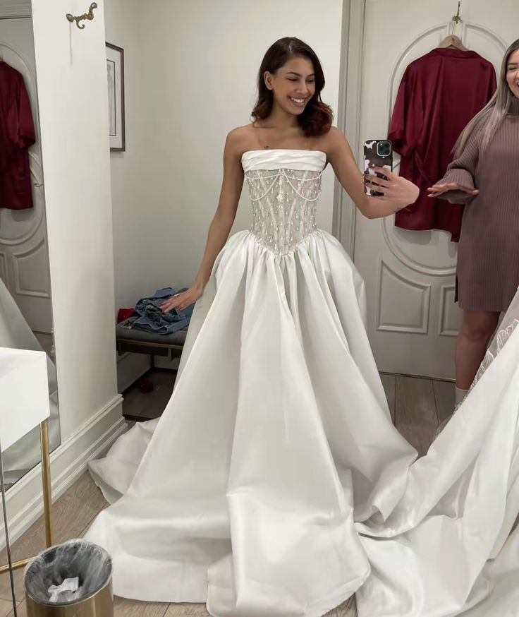 A Line Stunning Strapless Satin Wedding Dresses With Beads fg7297 formalgowns A Line Stunning Strapless Satin Wedding Dresses With Beads fg7297 formalgowns
