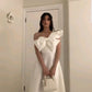 Robe de soirée blanche élégante à une épaule et nœud papillon fg7308
