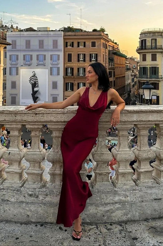 Burgundy Prom Dresses Deep V Neck Evening Dress       fg4129