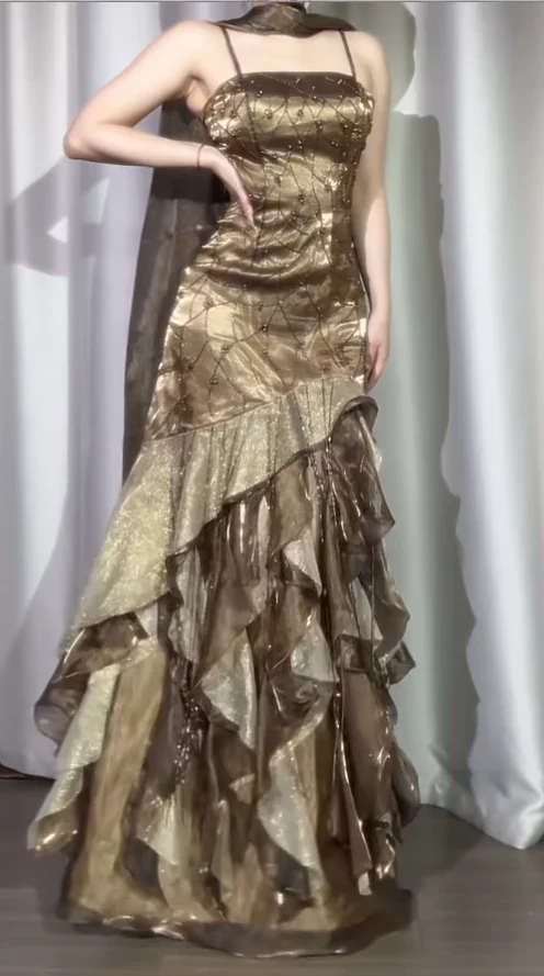 Robe de soirée longue sirène colorée à paillettes, tenue de remise de diplôme fg8362