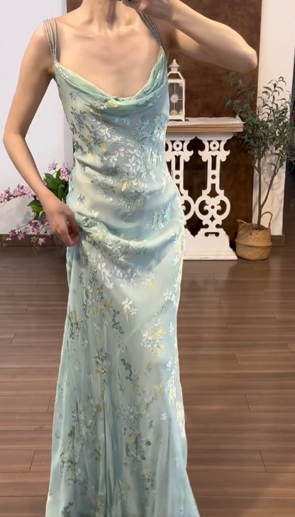 Flora Chiffon Vintage Prom Party Dress Evening Dress Birthday Outfit  fg8717