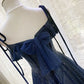 Shiny Navy Blue Tulle Straps Long Prom Dresses Party Dresses, A-line Beaded Prom Dresses      fg5018