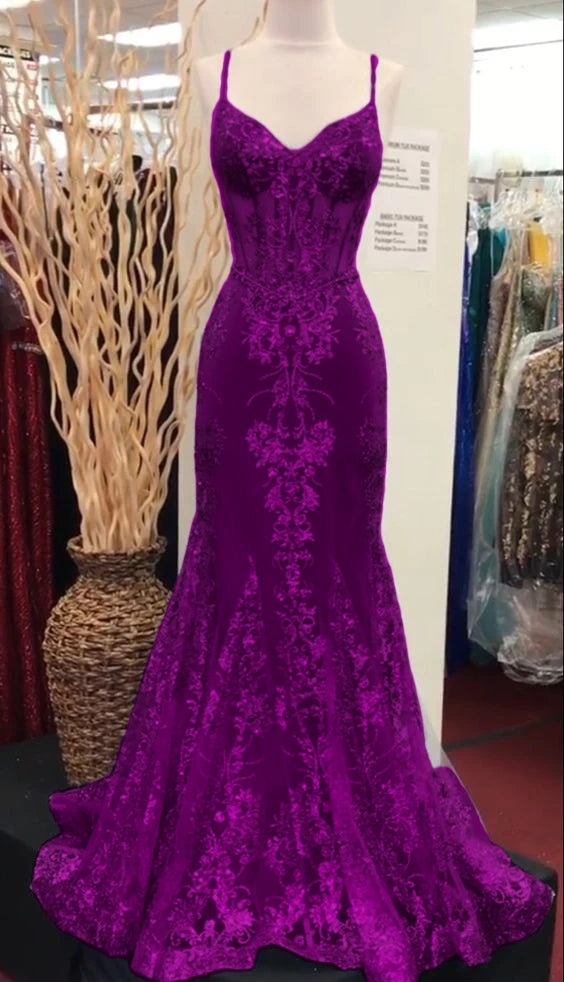 Charmantes V-Ausschnitt-Spitzen-Meerjungfrauen-Ballkleid, langes Abendkleid, fg5452