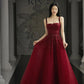 Burgundy Prom Dresses A line Straps Tulle Evening Dresses      fg6734