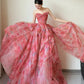 A Line Strapless Floral Print Long Prom Dress Sexy Evening Dresses   fg7660