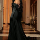 Robe de soirée noire longue avec gants fg6982