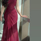 Burgunderrotes, glänzendes, einschultriges, langes Partykleid, Abendkleid, Ballkleider fg7825