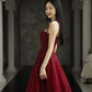 Burgundy Prom Dresses A line Straps Tulle Evening Dresses      fg6734