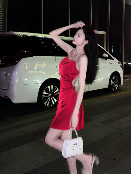 Robe de soirée courte rouge sexy, robe de cocktail, robe de fête d'anniversaire courte fg7889