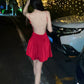 Robe de soirée courte rouge sexy, robe de cocktail, robe de fête d'anniversaire courte fg7889